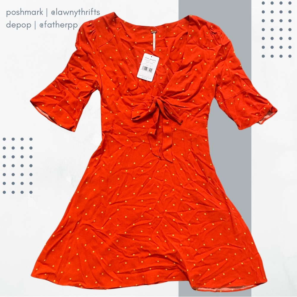 FREE PEOPLE Womens 4 Mini Dress Flame Combo Orange Yellow Polka Dot NWT $128